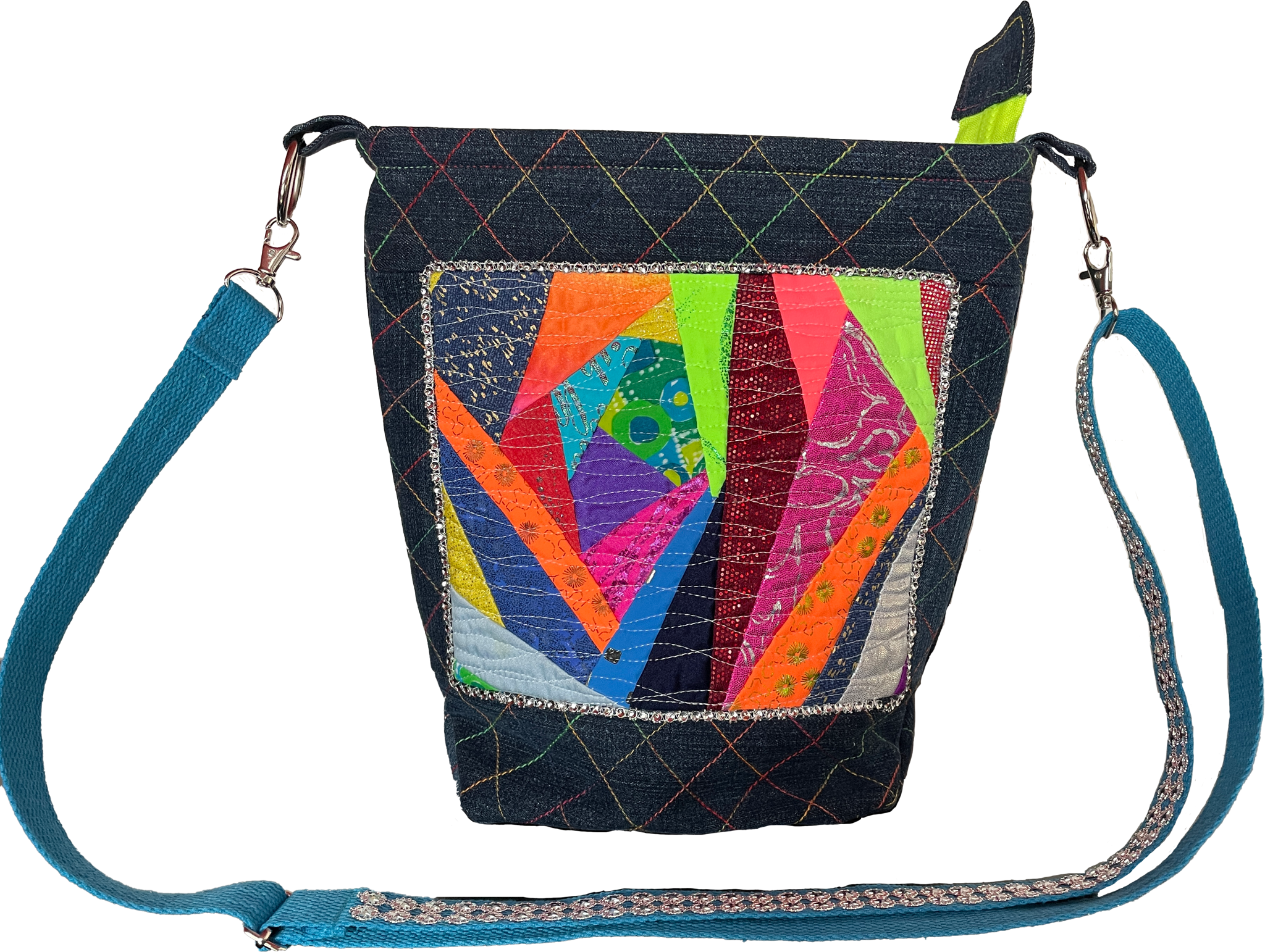 Bild von Extravagante Schultertasche im Jeans-Look mit Glitzer-Panel