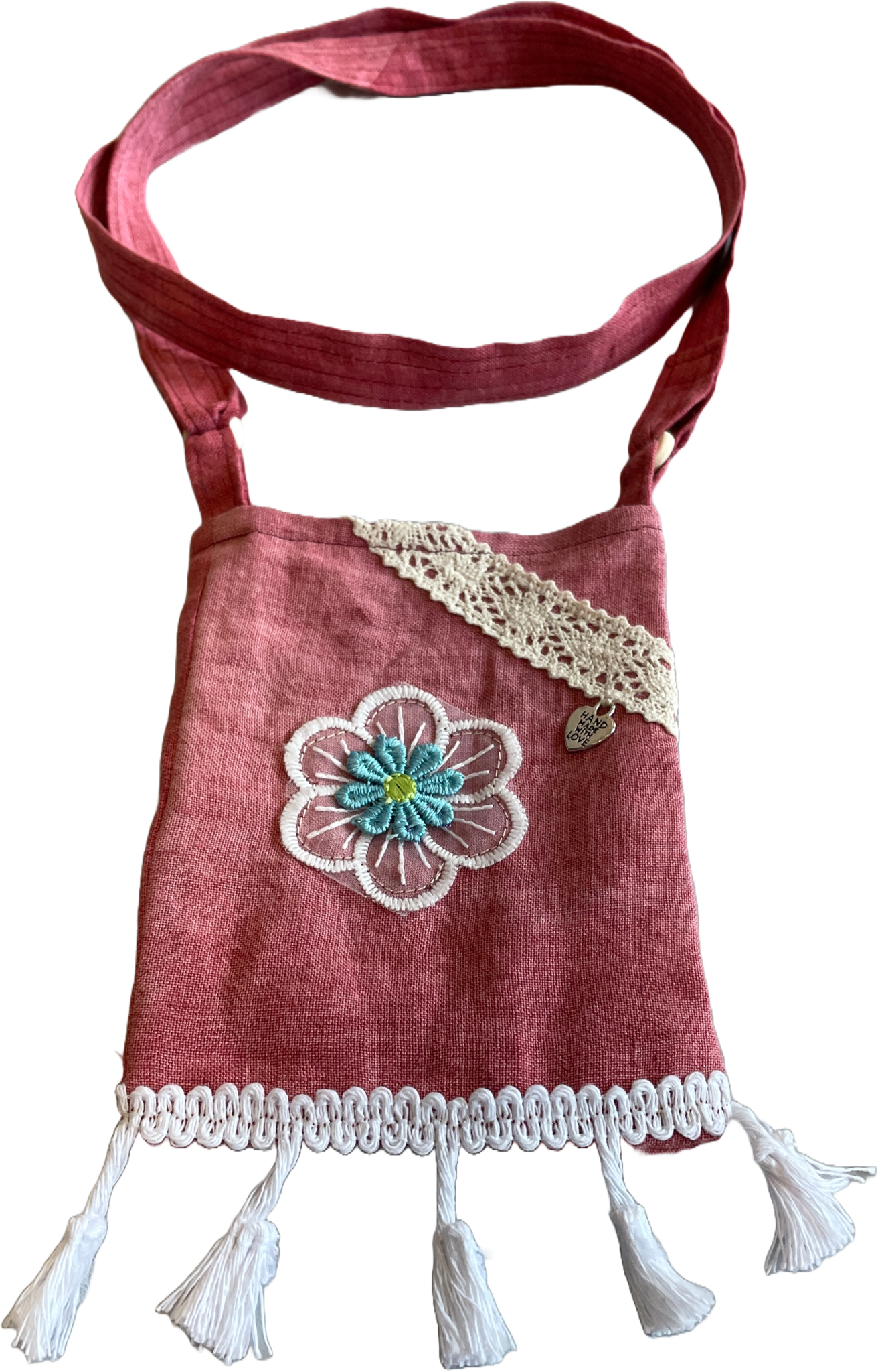 Bild von Schultertasche Mini - Dunkelrose mit Blütenapplikation