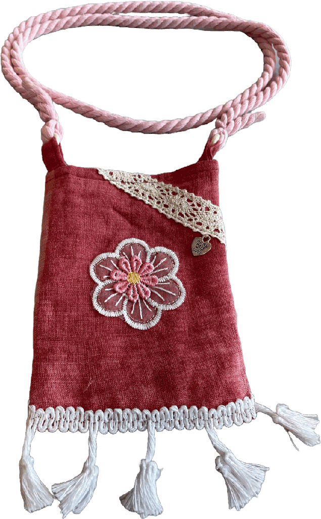 Schultertasche Mini - Dunkelrose mit Blütenapplikation 2
