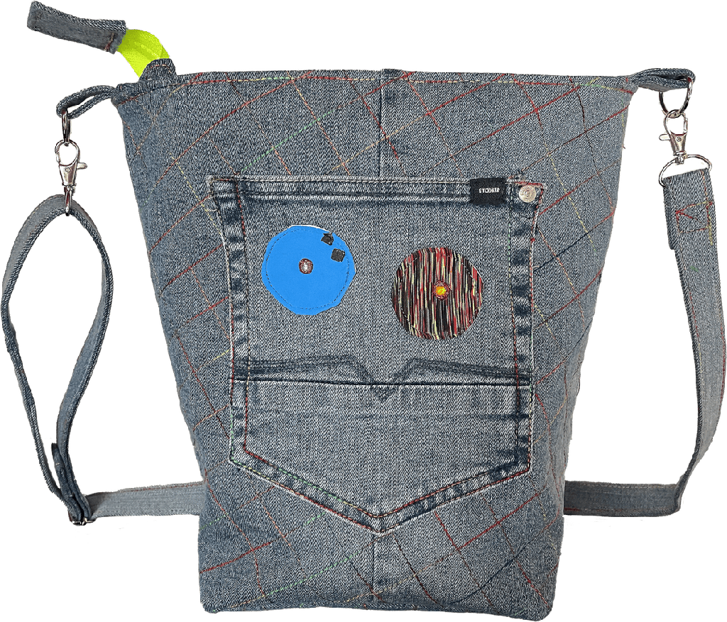 Circle - Extravagante Schultertasche im Jeans-Look mit Applikationen 1
